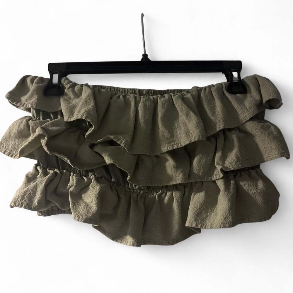 Altar'd State Ruffle Bandeau Top Size M Olive Green Layered
